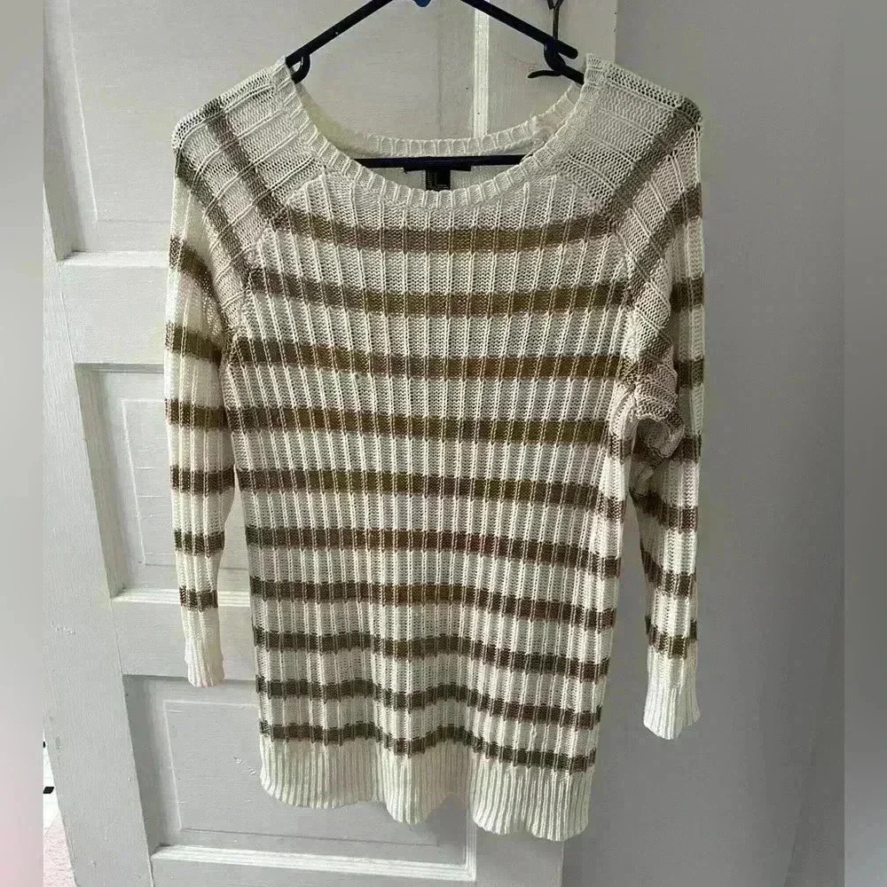 forever 21‎ cream and tan striped longsleeve sweater